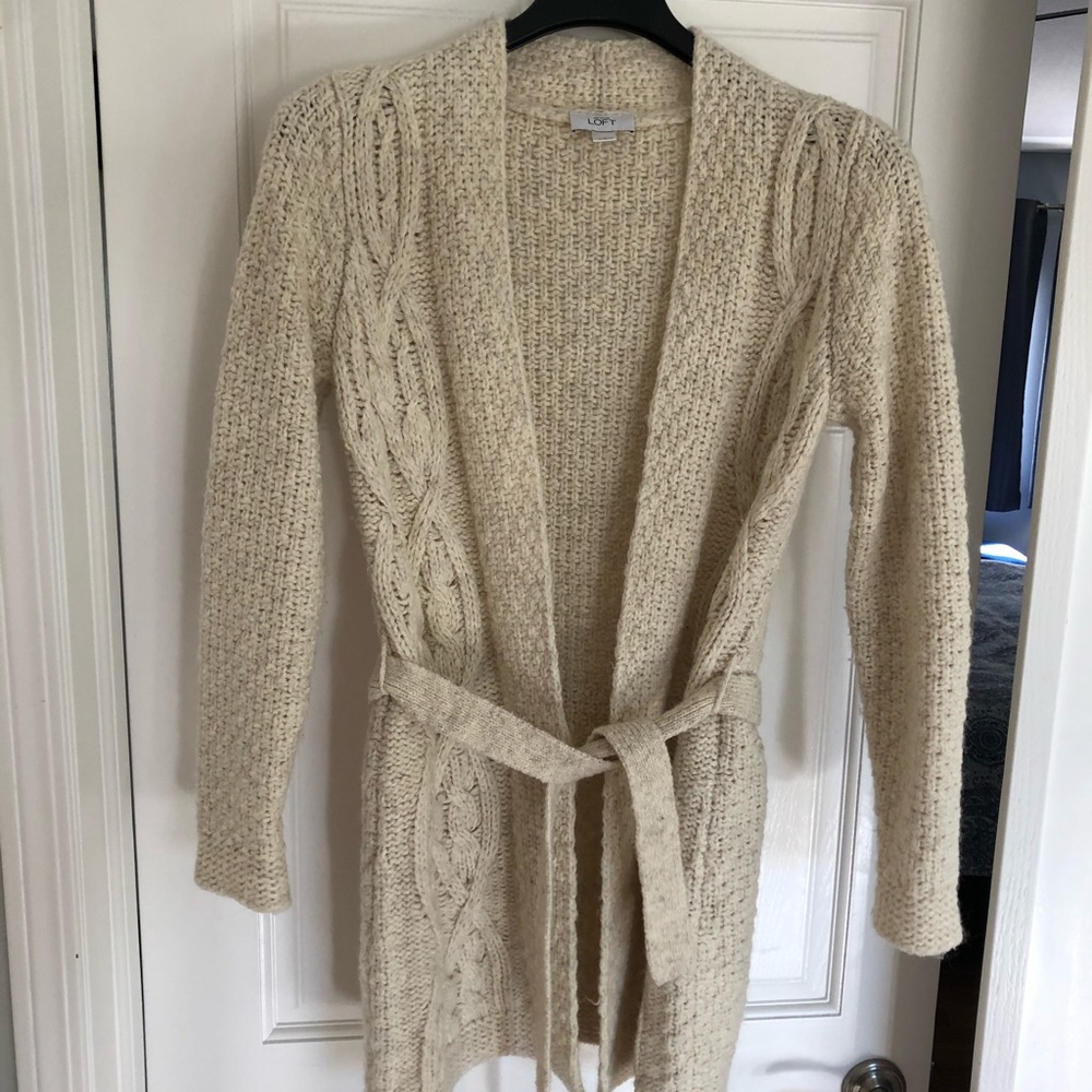 LOFT Beige wool blend cardigan sweater coat